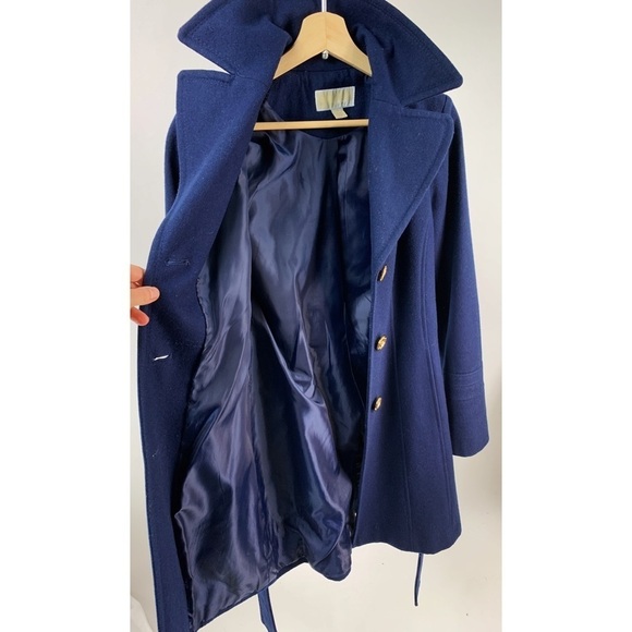 Michael Michael Kors Petite Navy Blue Wool-blend Belted Walker Coat Size 6 - Picture 6 of 11